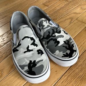Gray Camo Slip On Vans - Men’s 6.5 / Women’s 8